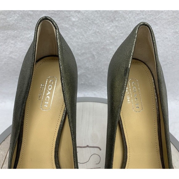 Coach Shoes Pumps Heels Bergen Soft Crackled Leather Green Women's Size 8.5B - Picture 9 of 15